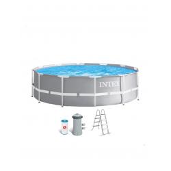 Pileta De Lona Redonda Intex Prisma Frame Premium 366 X 99 CM C/Bomba y Escalera