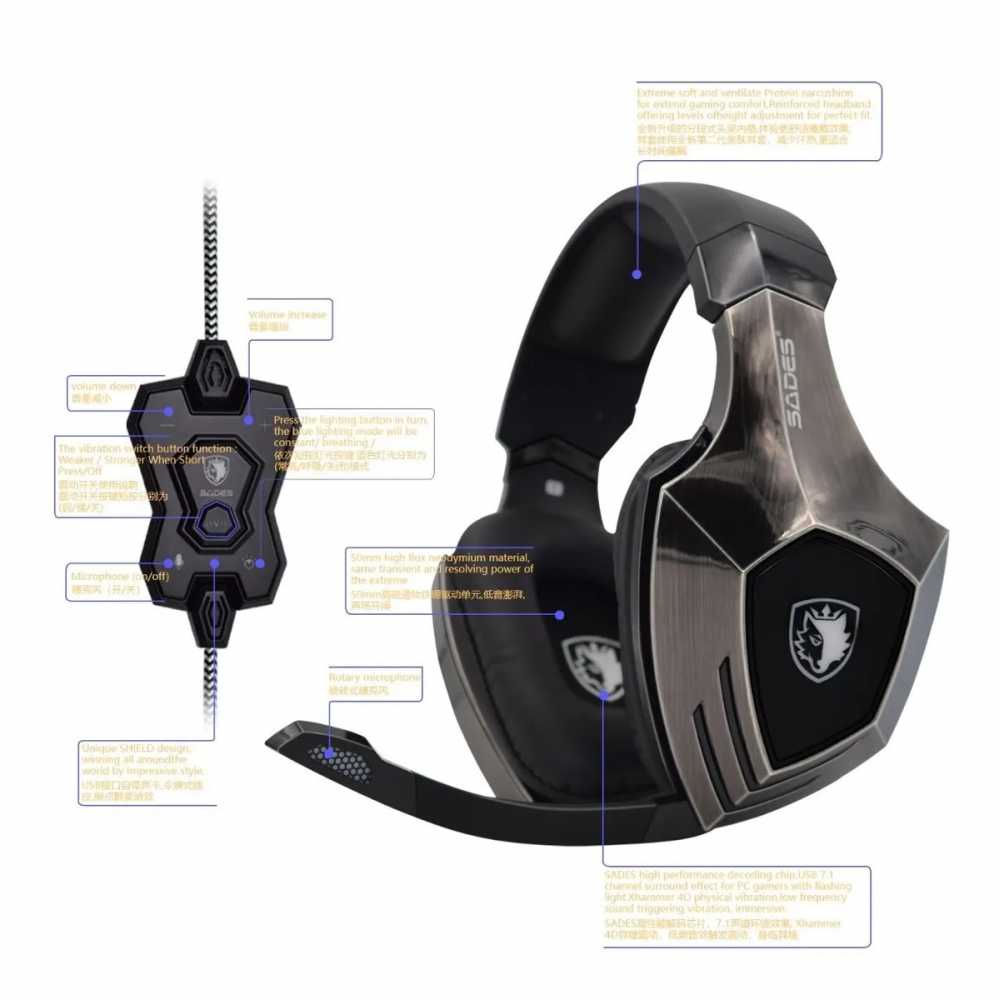 Auricular Gamer Sades A60 7.1 Bronce